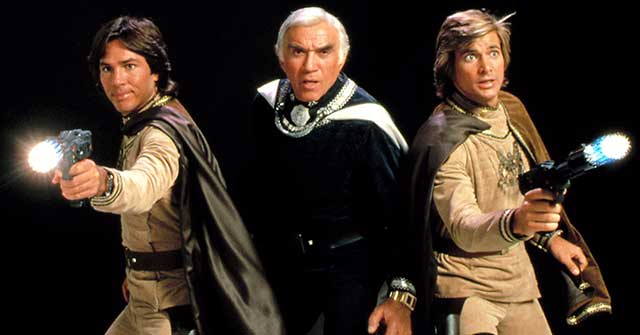 Apollo, Adama, and Starbuck from the original Battlestar Galactica